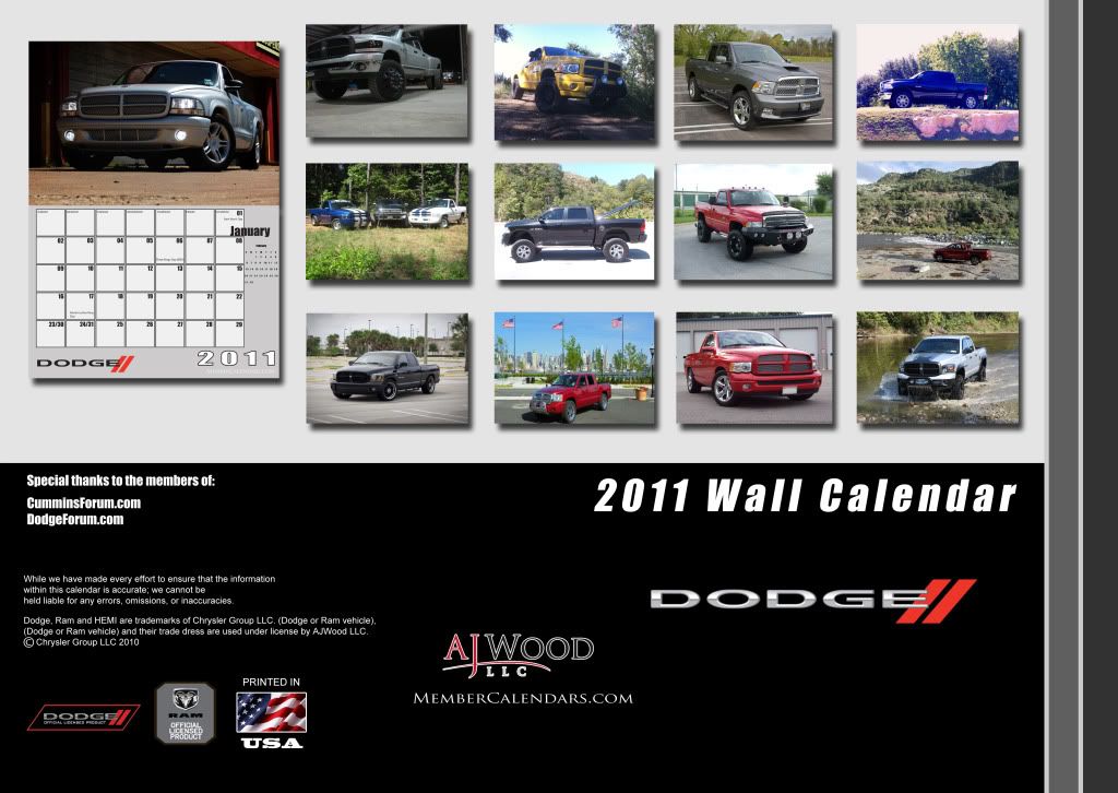 Holiday Sale on 2011 Dodge Trucks calendars! Dodge Cummins Diesel Forum